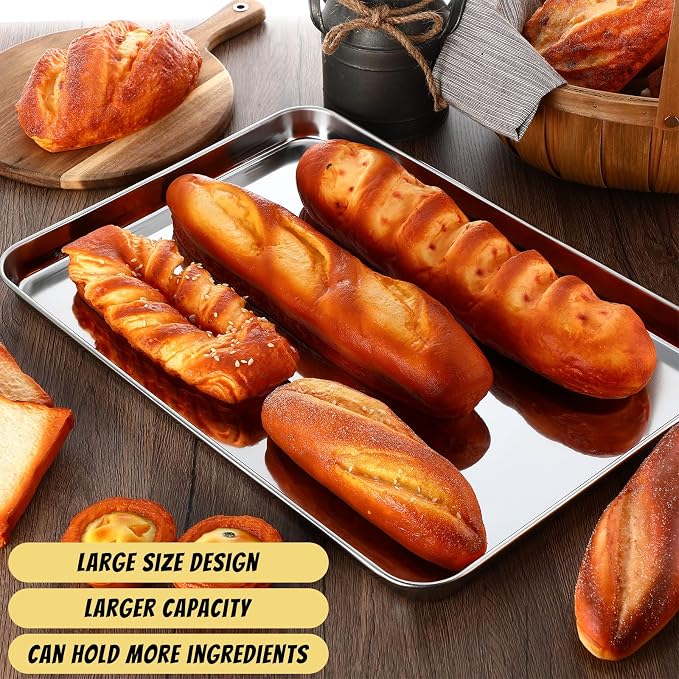 Mimorou 6 Pcs Baking Sheet Set Stainless Steel Cookie Sheet Cookie Baking Pan Bakeware Oven Tray Dishwasher Safe Commercial Grade Pans(20x14x1.2 Inch) - Image 4
