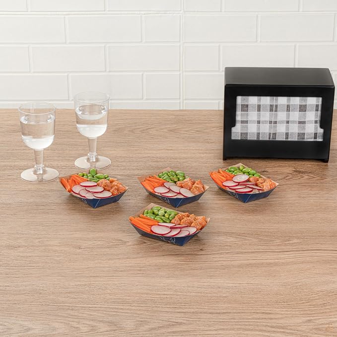Restaurantware-Bio Tek 3.3 x 2 x 1.4 Inch Paper Boats, 400 Disposable #50 Food Trays - PE Lining, Durable, Frenchie Design Paper Food Baskets, For Concession Stands, Picnics, or Fairs, Stackable - Image 7