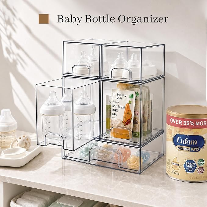 TIPGO Clear Stackable Storage Drawers, Baby Bottle Organizers, Easily-Access Makeup Organizer, Durable Containers for Bathroom Countertop, Pantry and Medicine Cabinet Organizer - Image 5