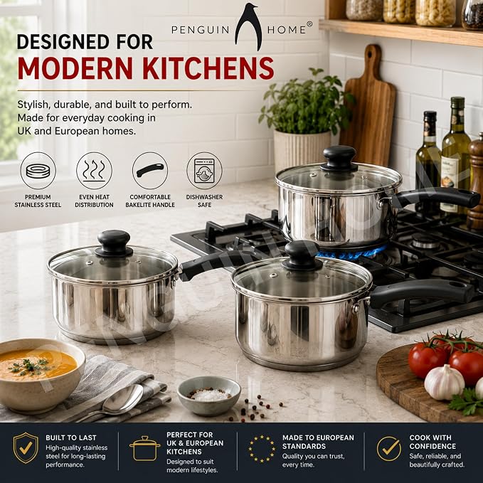Penguin Home Professional Induction-Safe Saucepan with Lid, Stainless Steel, 16 cm, 1.5 L - Image 7