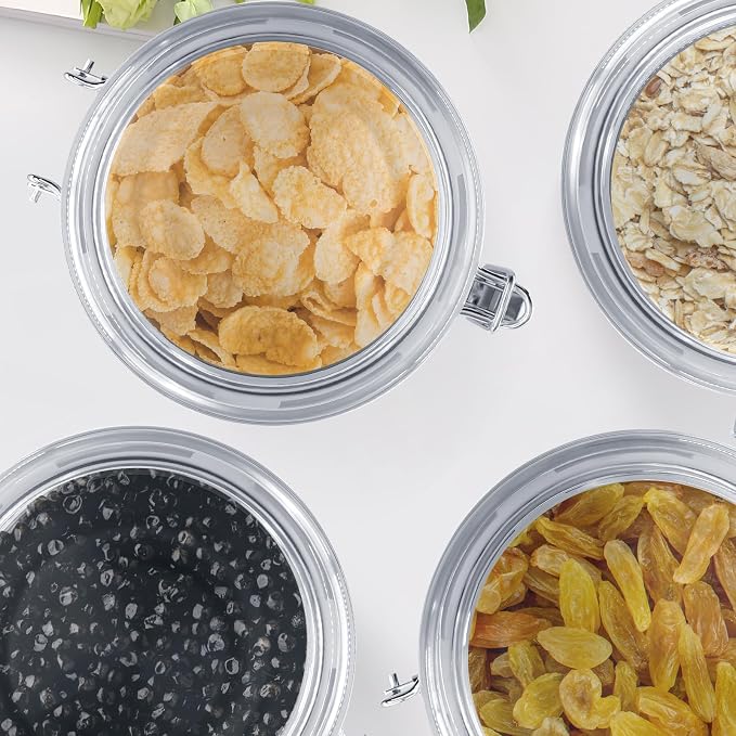 ENLOY 4-Piece Stainless Steel Airtight Food Storage Canister Set with Lid | Food-grade Stainless Steel Food Containers Set with Clear Lid for Sugar, Flour, Tea, Candy, Cookie, Spice, 28/32/38/65oz - Image 7