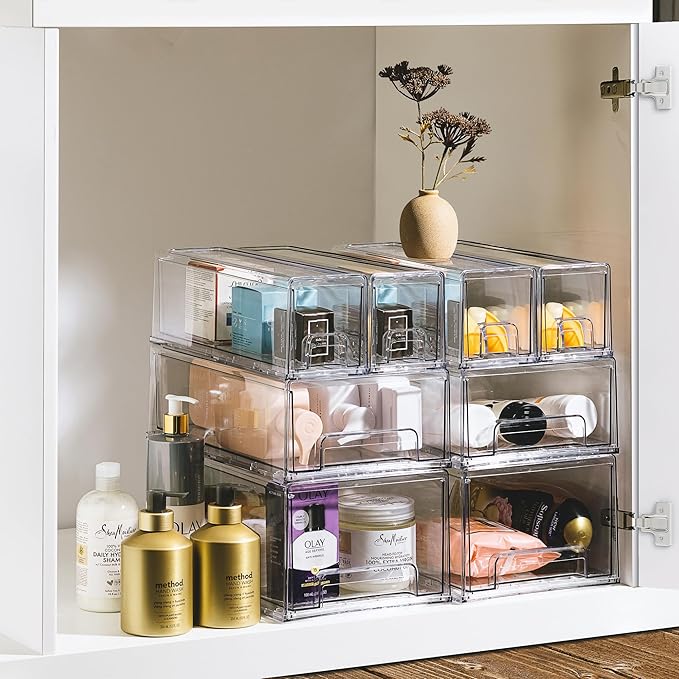 Sorbus Clear Stackable Storage Drawers with Pull-Out Bins (Medium, 2 Pack) - Image 6