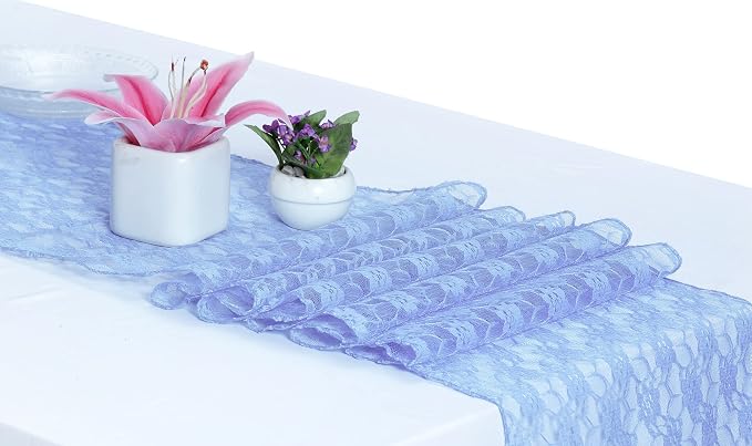 MDS Pack of 25 Wedding 12 x 108 inches Lace Table Runner for Wedding, Decorations for Birthday Parties, Banquets, Graduations, Engagements, and Runners fit Rectangle, Round Table- Baby Blue - Image 2