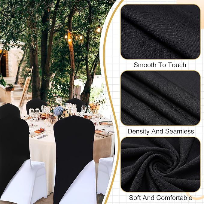 Mindsoft 40 Pcs Chair Cap Covers Spandex Chair Hood Sash Hat Bands Folding Stretch Elastic Cover for Wedding Holidays Banquet Party Celebration (Black) - Image 3