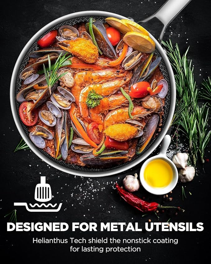 Wok pan with Lid, Hybrid Ceramic 13 Inch Tri-Ply Stainless Steel Woks & Stir-fry Pans Nonstick, Non-Toxic, PFAS/PFOA/PTFE Free, Metal Utensil Safe, Dishwasher & Oven Safe, Induction Compatible - Image 5