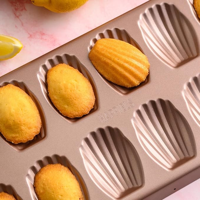 HAPPIELS 12 Well Madeleine Pan 2-Pack Nonstick, PFOA & BPA Free | | Non-Toxic - High Carbon Steel - Gold - Madeleines Cake Cookie Mold - Image 7