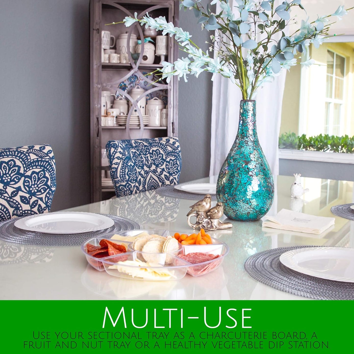 Plasticpro 6 Sectional Round Plastic Serving Tray/Platter (4, Clear)