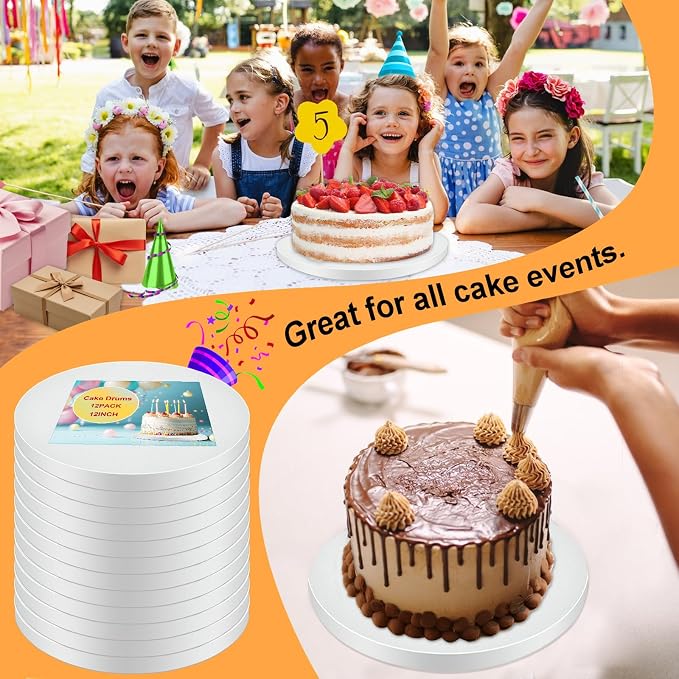 12 PCS Cake Drums 8 Inch Round, 1/2 Inch Thick Cake Boards, Food-Grade White Cardboard Cake Bases for Layer Cakes, Weddings, Birthdays & Bakery Use - Image 5