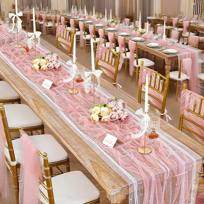 Pink Pearl Table Runner Wedding Decor 10ft Pearl Table Runners 29x120 Inch - Image 4