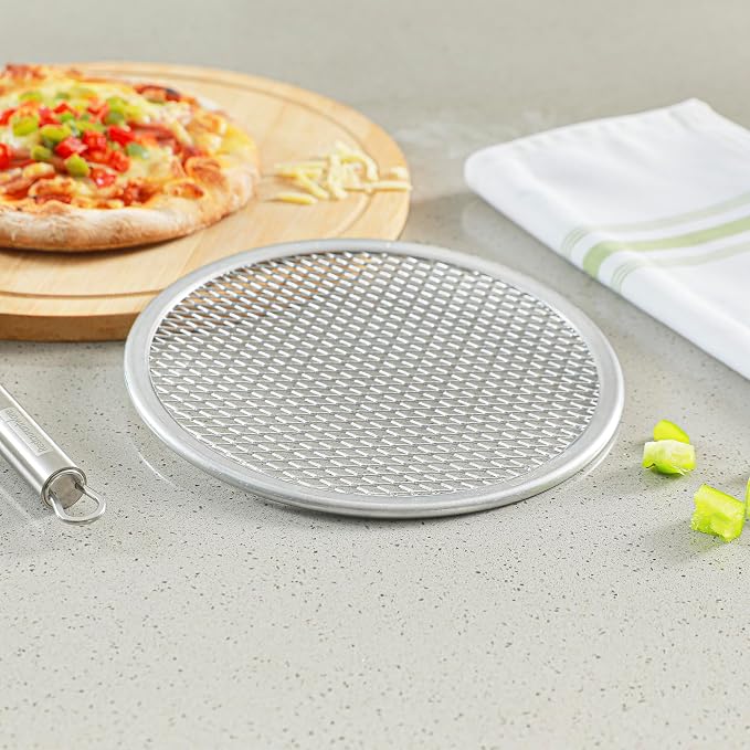 Restaurantware 7 Inch Aluminum Pizza Screen Pack of 144 Mesh Baking Tool For Crispy Crust, Lightweight Stackable Seamless Rim Rust-Resistant Baking Screen, Reusable for Pizzerias, Home Oven Use - Image 3