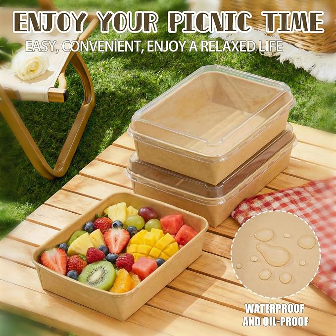 30 Pack Disposable Kraft Paper Food Trays With Clear Lids, 78oz | 10 x 8 x 3 inch Large Rectangle Take‑out Containers, Heavy‑duty Meal Storage Boxes for Food, Perfect for Next Day Lunch, Party - Image 2