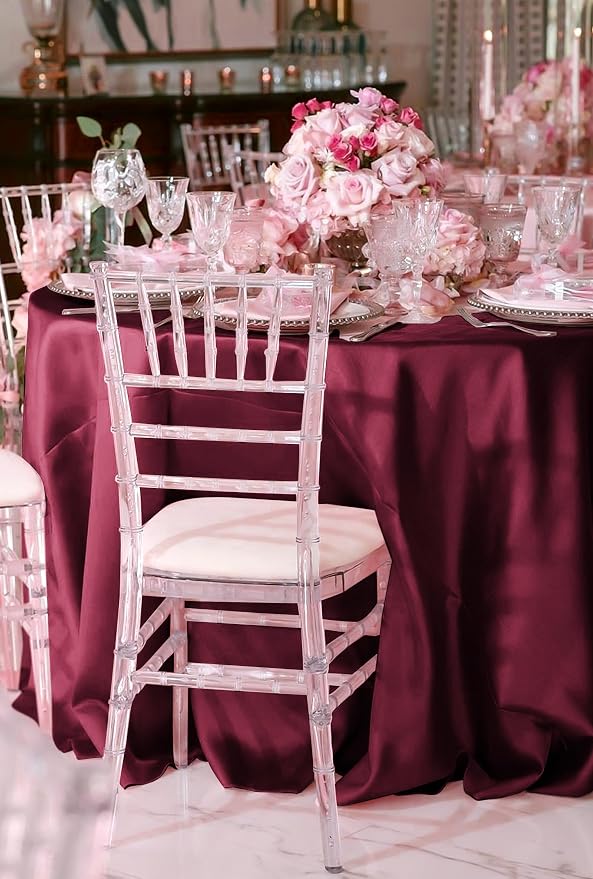 12 Pack 120 Inch Round Satin Tablecloth, Burgundy - Image 5