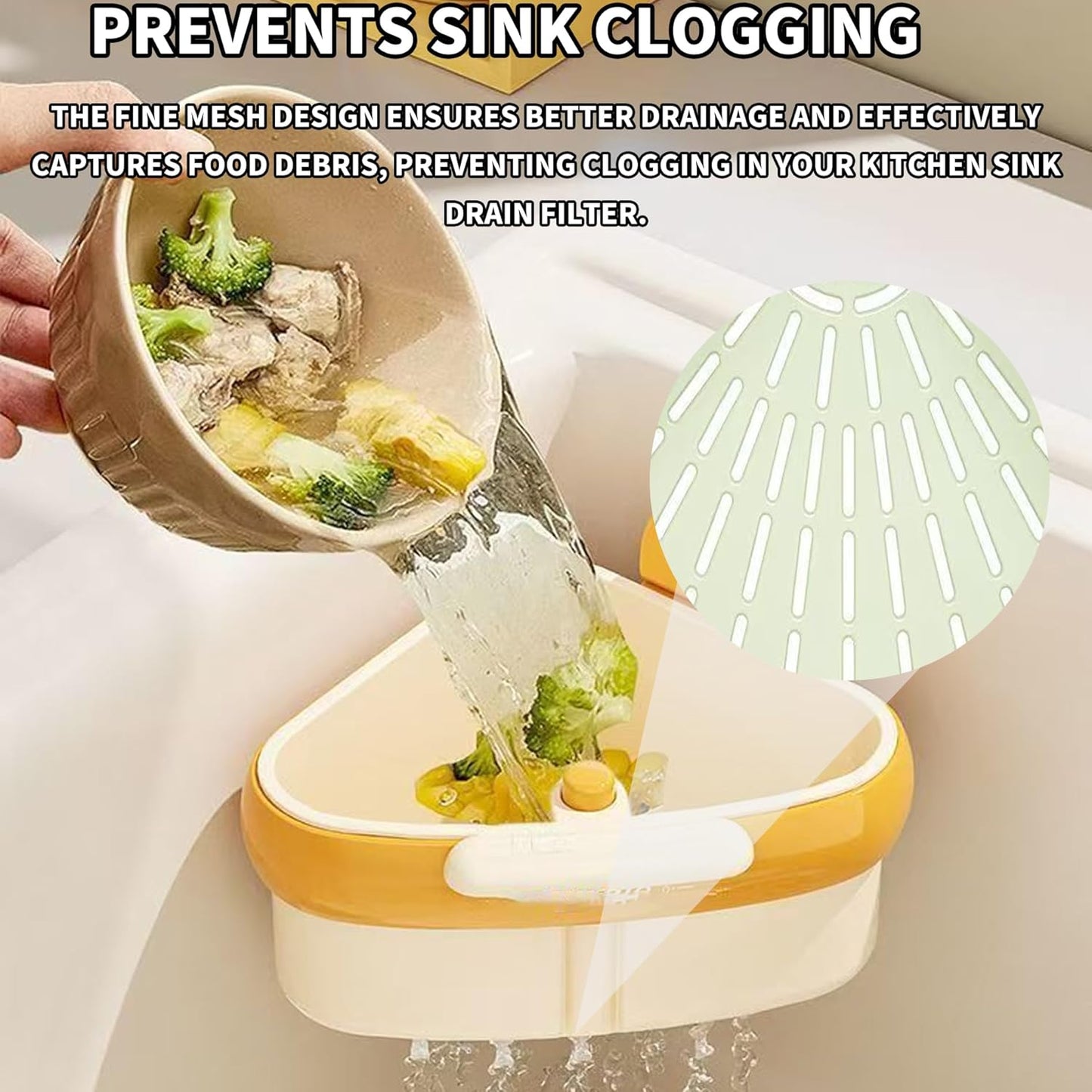 Suction Cup Sink Corner Rack, Suction Cup Press Sink Drainer Basket, Sink Strainer Basket, Sinks Trash Food Waste Catcher, Triangle Storage Rack with Drain Hole (Orange)