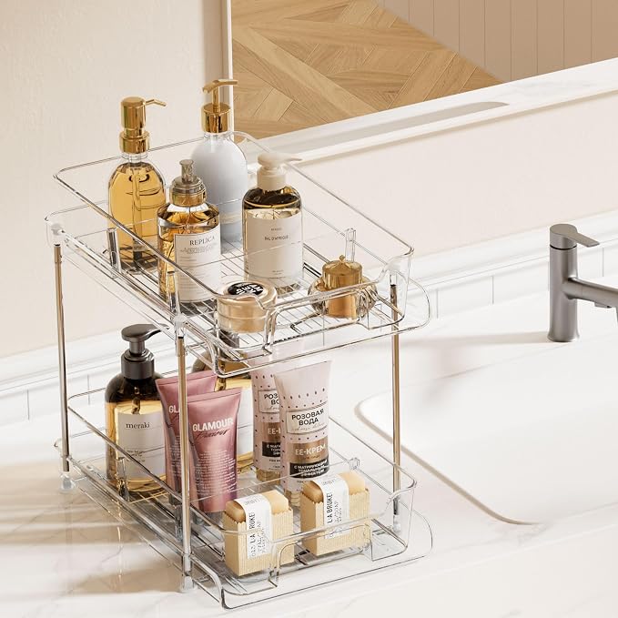 Vtopmart 4 Pack Pull Out Bathroom Under Sink Organizer with Dividers (S-Divided) - Image 4