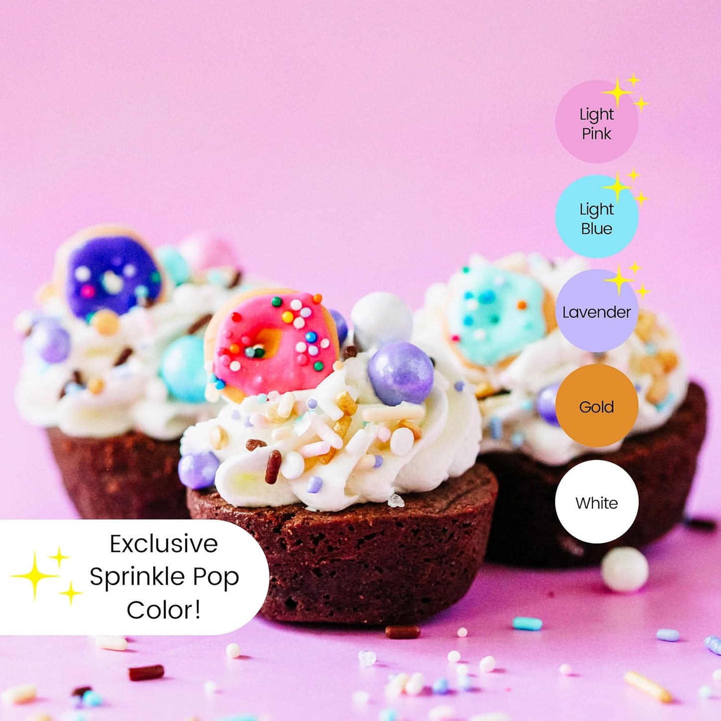 Sprinkle Pop Donut Sprinkle Mix| Lavender White Gold Pink Blue Sprinkle Mix with ~12 Sprinkled Donuts Royal Icings| Birthday Decorating Sprinkles Made in USA for Cupcakes Cakes Cookies Donuts, 4oz