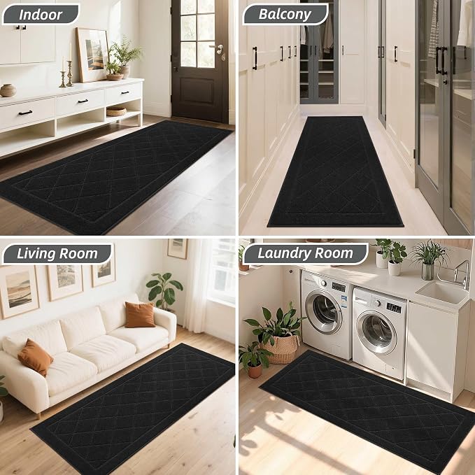 BEQHAUSE Dirt Trapper Door Mat 24" x 60", Doormat Non-Slip, Black - Image 8