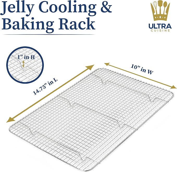 Ultra Cuisine Heavy Duty 100% Stainless Steel Cooling Rack for Cooking and Baking - Baking Rack & Wire Cooling Rack - Fits Quarter and Jelly Roll Sheet Pans - 8.5''x 12'' and 10''x 14.75'' - Image 5