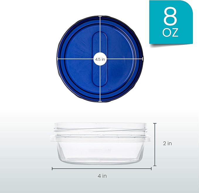 PLASTICPRO [8 oz 4 Pack] Deli Containers Clear bottom With blue Top Twist on Lids Reusable, Stackable, Food Storage Freezer Container - Image 3