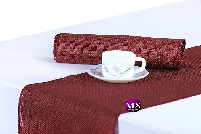 VDS Pack of 10, Burlap Table Runner 100% Natural Jute Rustic Hessian Table Cloth Centrepiece for Wedding Bridal Shower Birthday Event Party Banquet Table Decoration (Size 12X108 Inch)(Maroon) by VDS