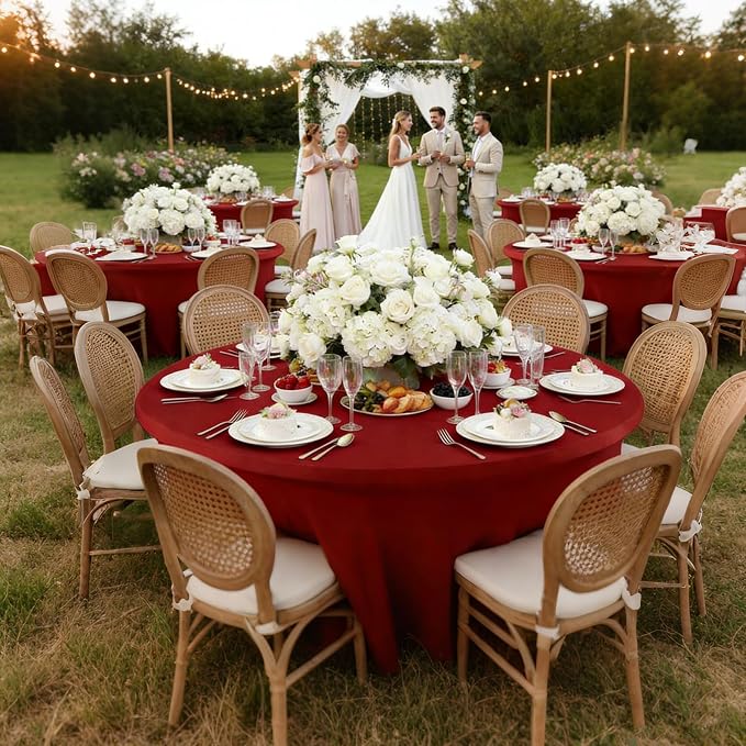 10 Pack Red Spandex Round Tablecloths for 60inch Tables, 120 Inch Stretchy 5ft Round Fitted Tablecloth Wrinkle Free Washable Table Cloths Table Covers with Skirt for Wedding Party Birthday Banquet - Image 2