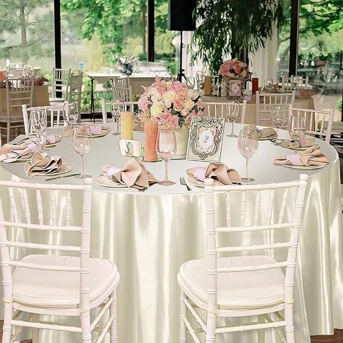 12 Pack 108 Inch Round Satin Tablecloth, Ivory - Image 4