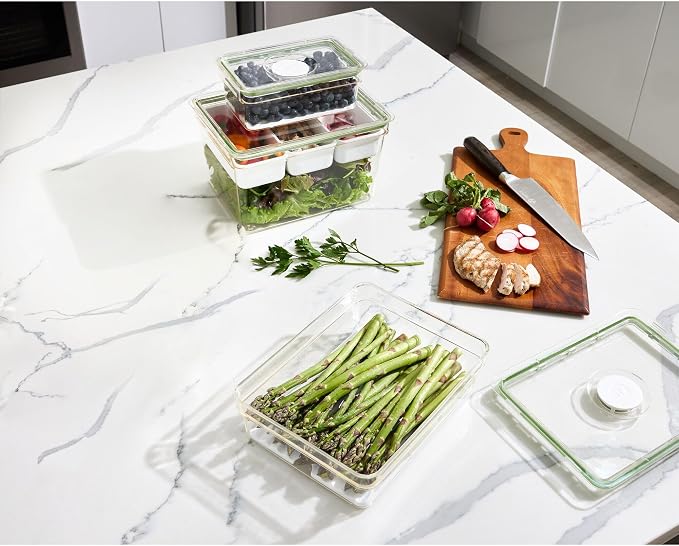 iDesign Large Fridge Produce Bin, Clear/White | Removable Drainage Tray, With Lid - Image 7
