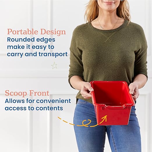 ECR4Kids Scoop Front Storage Bins, Multipurpose Organization, Red, 10-Piece | Durable plastic, GREENGUARD Gold Certified, 1.2 gallon capacity, lightweight & nestable, built-in handle, classroom/home use - Image 5
