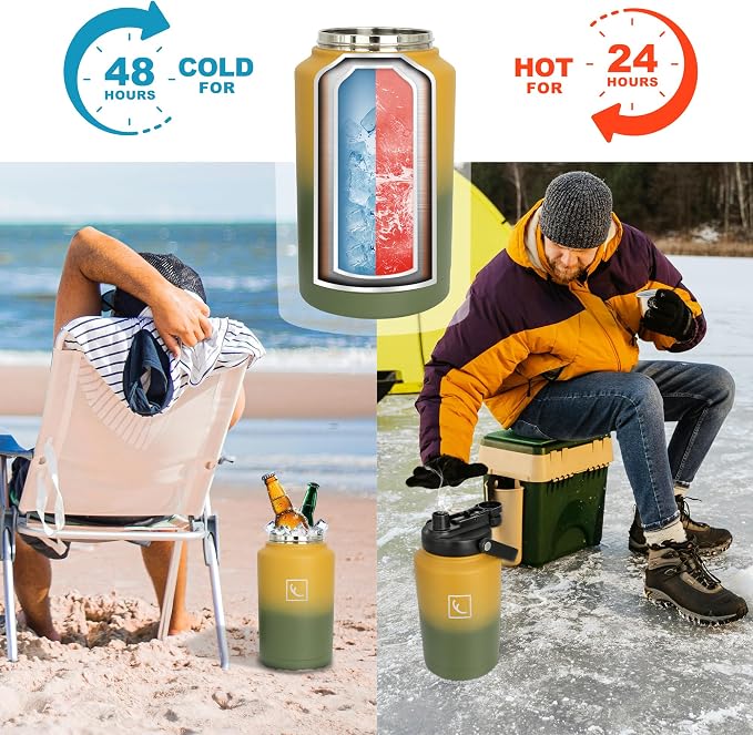 NATURE PIONEOR 1 Gallon (128oz) Insulated Water Bottle Jug with Carrier Bag | 18/8 Food-grade Stainless Steel, Double Vacuum Insulation, Wide-Mouth, Straw & Spout Lid, Strap, Camping, Hiking, Gym, Work - Image 5