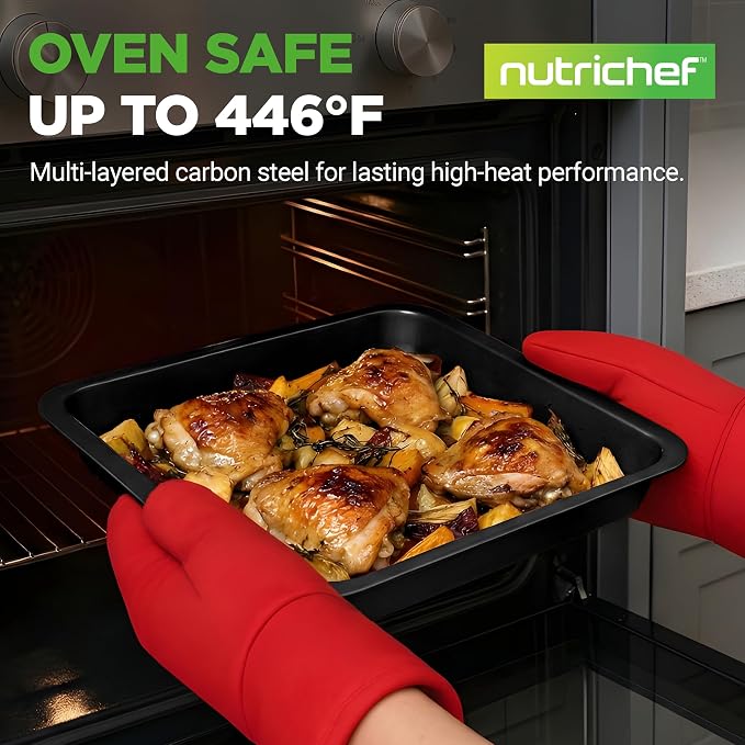 NutriChef 10-Piece Non-Stick Baking Set – Heavy-Duty Carbon Steel Bakeware Set w/ Cookie Sheets, Muffin Pan, Roasting Pan, Cake Pan, Baking Tray, Pizza Pan – Effortless Food Release & Easy Cleanup - Image 2
