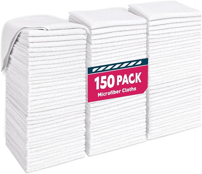 TEAWOO White Microfiber Towels- 150 Pack, Microfiber Cleaning Cloths Bulk by TEAWOO