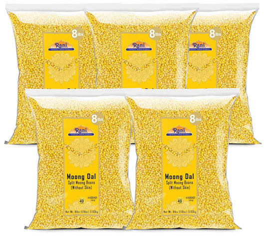 Rani Moong Dal (Split Mung Beans Without Skin) Lentils Indian 128oz (8lbs) 3.63kg x Pack of 5 (Total 40lbs) Bulk ~ All Natural | Gluten Friendly | Non-GMO | Kosher | Vegan | Indian Origin