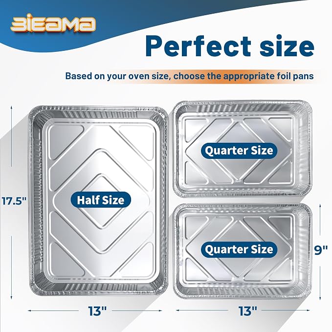 BIEAMA 100 Pack Aluminum Pans 18" x 13" Half Size Disposable Foil Pans | Extra Thick Heavy Duty Deep Aluminum Steam Table Trays for Baking, Cooking, Catering - Image 5