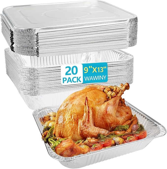 9x13 Aluminum Pans With Lids, 20 Pack Extra Deep Disposable Foil Pans by WAWINYAirVentFilters