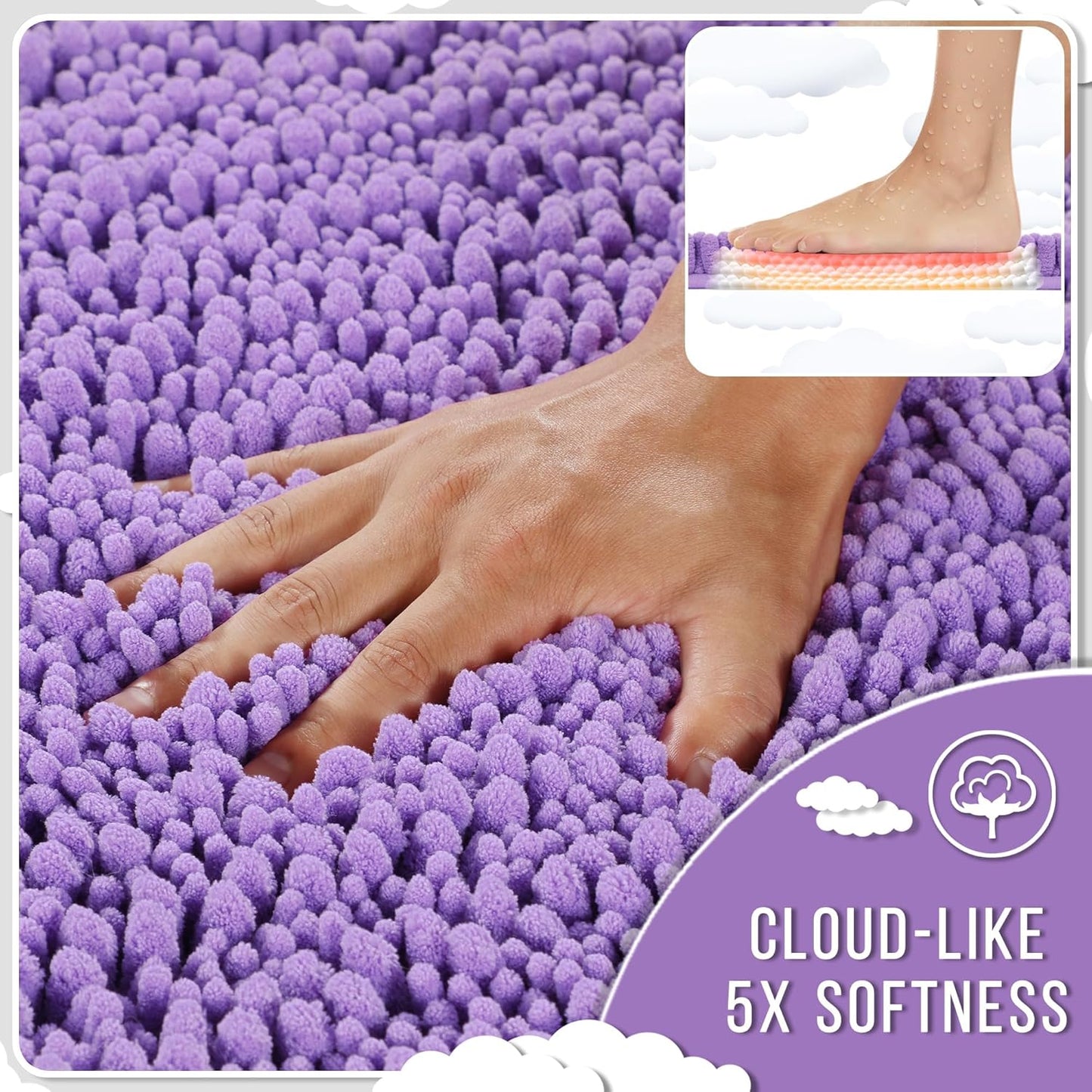 Yimobra Large Bathroom Rugs Non Slip Washable 36x24 Inch - Ultra Soft Absorbent Chenille Bath Mat, Quick Dry Shaggy Floor Carpet for Tub Shower, Lavender Home Decor Accessories