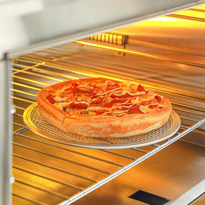 Restaurantware 9 Inch Aluminum Pizza Screen Pack of 12 Mesh Baking Tool For Crispy Crust, Lightweight Stackable Seamless Rim Rust-Resistant Baking Screen, Reusable for Pizzerias, Home Oven Use - Image 7