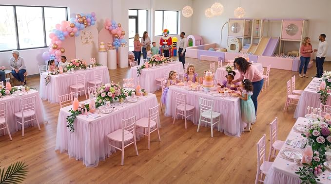 CO-AVE 6pack Pink Tulle Tablecloth for 6ft Rectangular Tables, 2-in-1 Elastic Stretch Spandex Cover with Tutu Ruffle Skirt, Wrinkle Free for Wedding, Birthday, Banquet, Buffet, Bridal Shower - Image 8