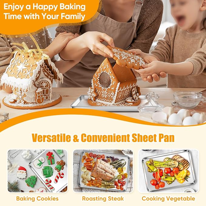 Homikit 3 Pack Stainless Steel Quarter Sheet Pan Set for Toaster Oven | 10 x 12 Inches Small Baking Sheets, Metal Cookie Pans, Flat Bacon Tray, Non Toxic, Non Stick, Rust Free, Dishwasher Safe - Image 8
