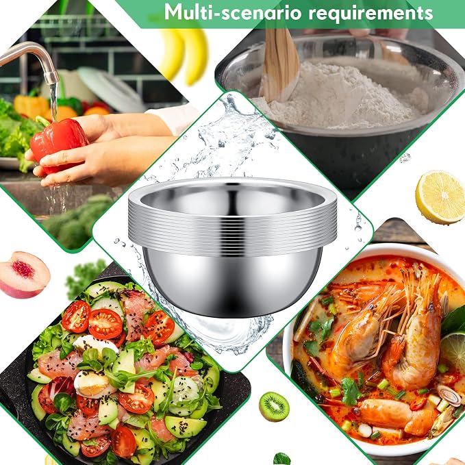 Pinkunn Stainless Steel Mixing Bowls Set, 11 x 3.54 Inch, 12 Pcs - Image 4