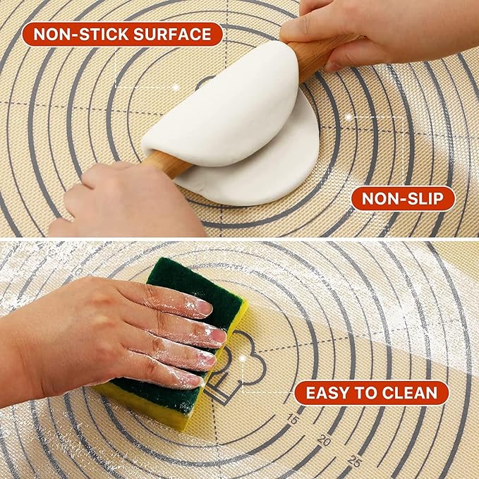 DANIA & DEAN 26"x16" Extra Thick Silicone Baking Mat for Pastry and Bread | Non-Slip & Non-Stick Mat with Measurements, for Pizza, Pie Crust, Dough Rolling, Pasta & Sourdough, Reusable Counter Sheet - Image 5