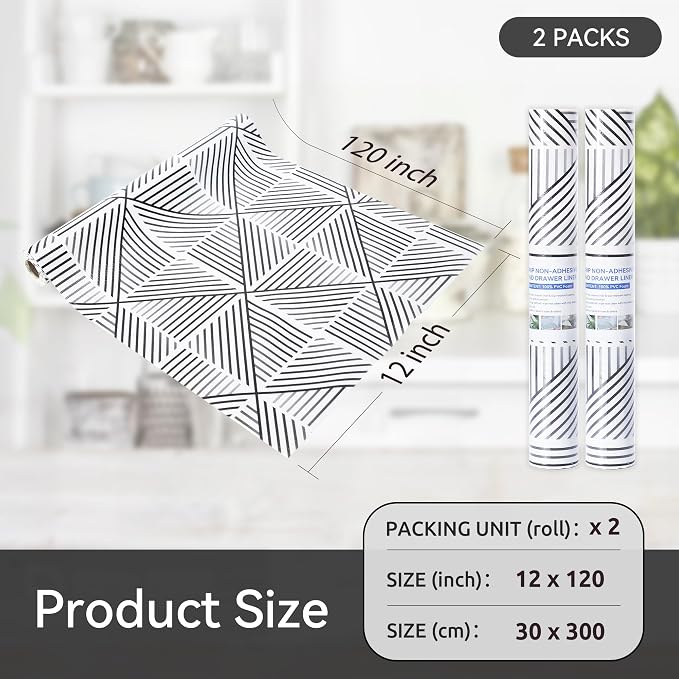 FIFTY FEET 12"x120" Non-Adhesive Shelf Liner for Kitchen Cabinets and Drawers, Washable Non-Slip PVC Cabinet Liner (Black Modern)(2 Roll) - Image 5