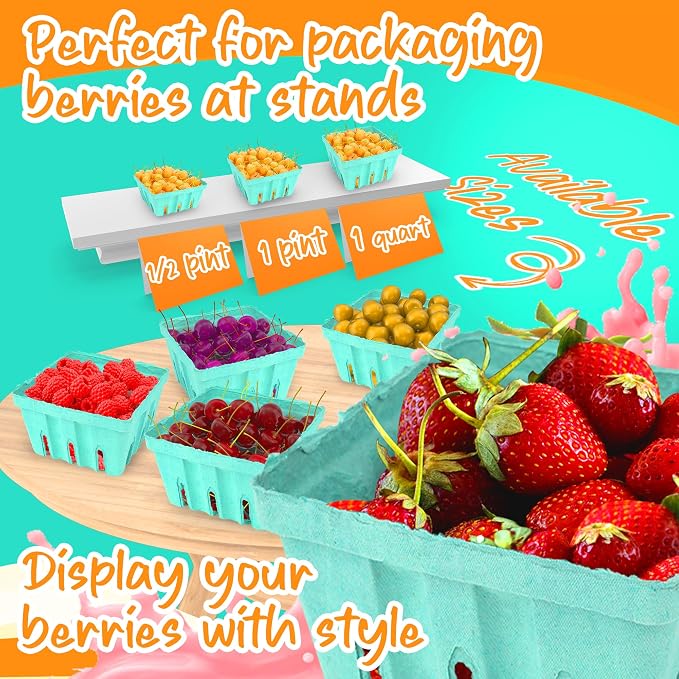 MT Products Green Berry Basket 1 Quart - Molded Pulp Fiber Vented Produce Basket (Pack of 15) - Made in the USA - Image 5