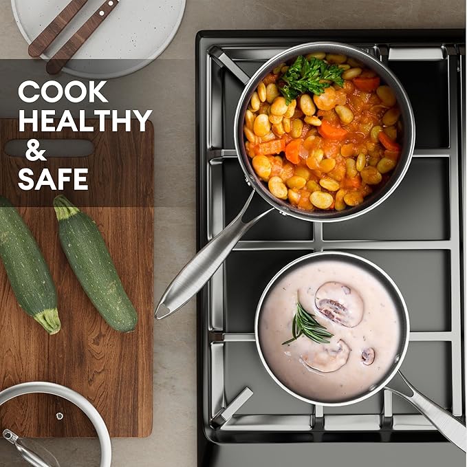 COOKER KING 3 Quart Stainless Steel Saucepan with Lid, Tri-Ply Ceramic Nonstick Pot, Metal Utensil Safe, Dishwasher & Oven Safe up to 900F, Induction Cookware for All Stovetops - Image 3