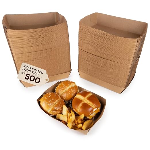 IDL Packaging 10.25" x 7.5" x 2" Kraft Paper Lunch Tray (Pack of 500) - Poly Coated for Extra Moisture Resistance - Recyclable - Serving Tray for Fries, Burgers, and Appetizers - Proudly Made in USA by IDLPackaging