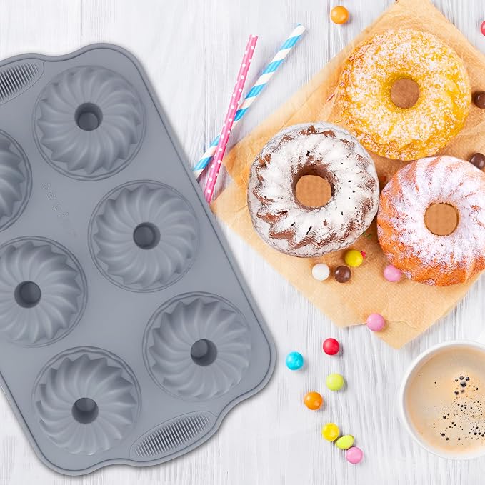 Tongjude 8 Pieces Silicone Donut Pans, Nonstick Silicone Muffin Pans, Heat Resistant Kitchen Oven Baking Cups, Dishwasher Safe and Microwave Safe, Grey - Image 7