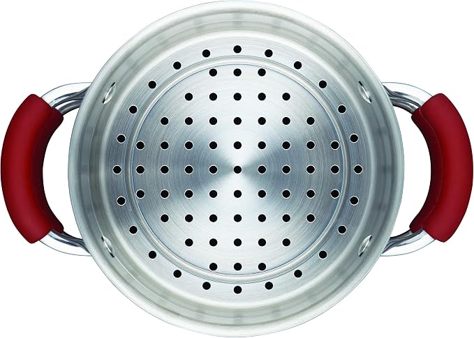 Rachael Ray Cucina Hard Porcelain Enamel Nonstick Multi-Pot / Steamer Set, 3-Quart, Cranberry Red - 16800 - Image 2