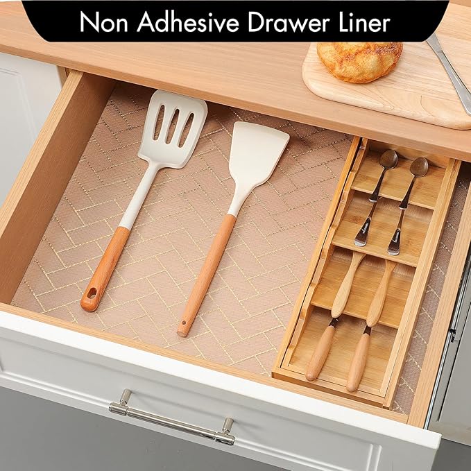 Cooyes Shelf Liner for Kitchen Cabinets – Non-Adhesive Waterproof Drawer Liner – Durable EVA Material Easy-to-Cut Shelf Paper for Refrigerator, Cupboard, Dresser with Modern Pattern - Image 4