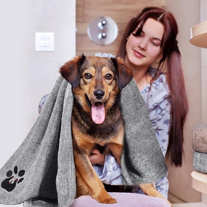 Dogvingpk Dog Towels for Drying Dogs - Super Absorbent Soft Quick Dry Microfiber Pet Bath Towel for Medium & Small Dogs, 36 * 28 Inch Grey - Image 2