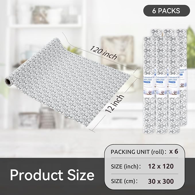 FIFTY FEET 12"x120" Non-Adhesive Shelf Liner for Kitchen Cabinets and Drawers, Washable Non-Slip PVC Cabinet Liner (Black Floral)(6 Roll) - Image 5