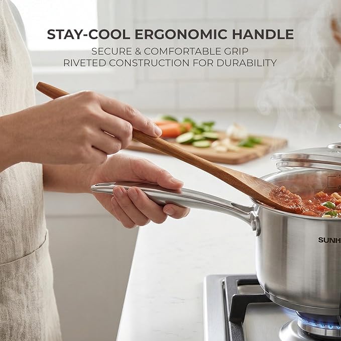 Sunhouse: Stainless Steel Saucepan - Advanced: 1.5 Quart - Tempered Glass Lid, 18/10, 3-Ply Bottom, Round-Edge Pot, All Cooktops, Oven-Dishwasher Safe - Image 6