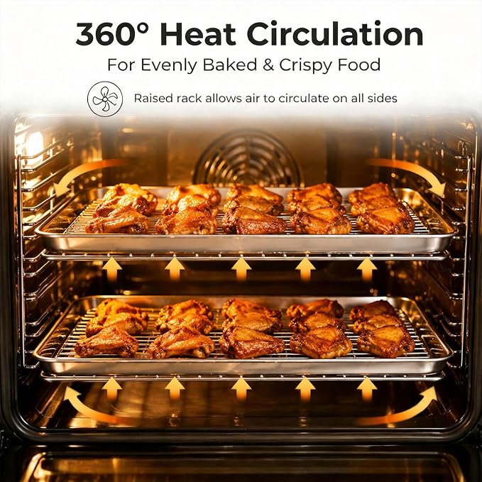 Onader Large Baking Cookie Sheet with Cooling Rack Set, Stainless Steel Baking Sheet Pan, 19⅝ x 13¾ Inch Metal Oven Baking Tray, Nonstick & 1 Inch Deep, 2-Pack (Includes 2 Pans + 2 Racks) - Image 5